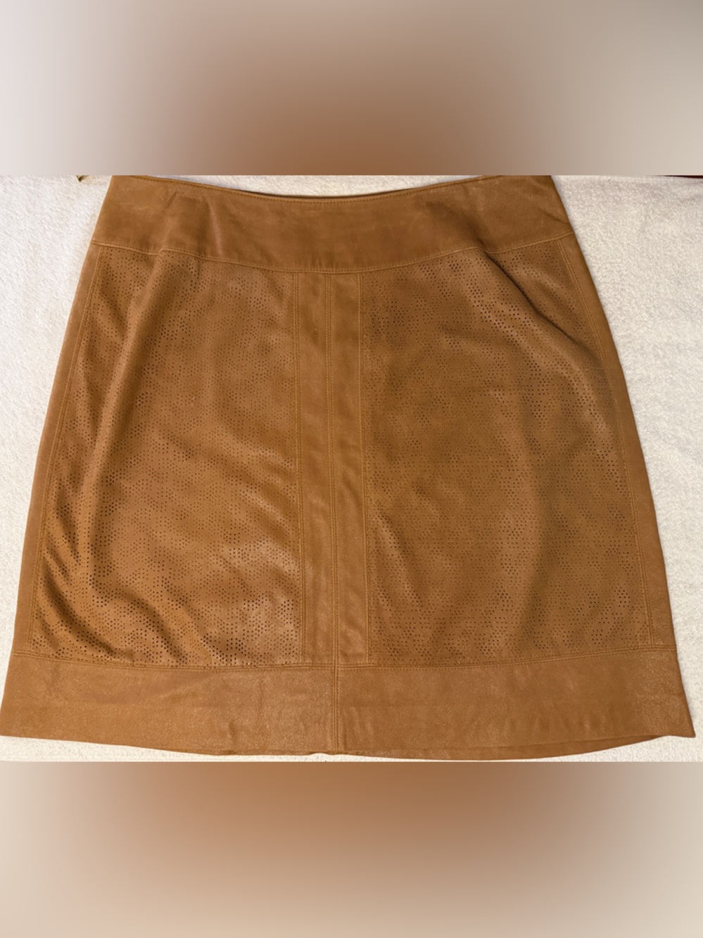 VTG Isabella Bird Perforated Suede Leather Mini A-Line Skirt Lined Western